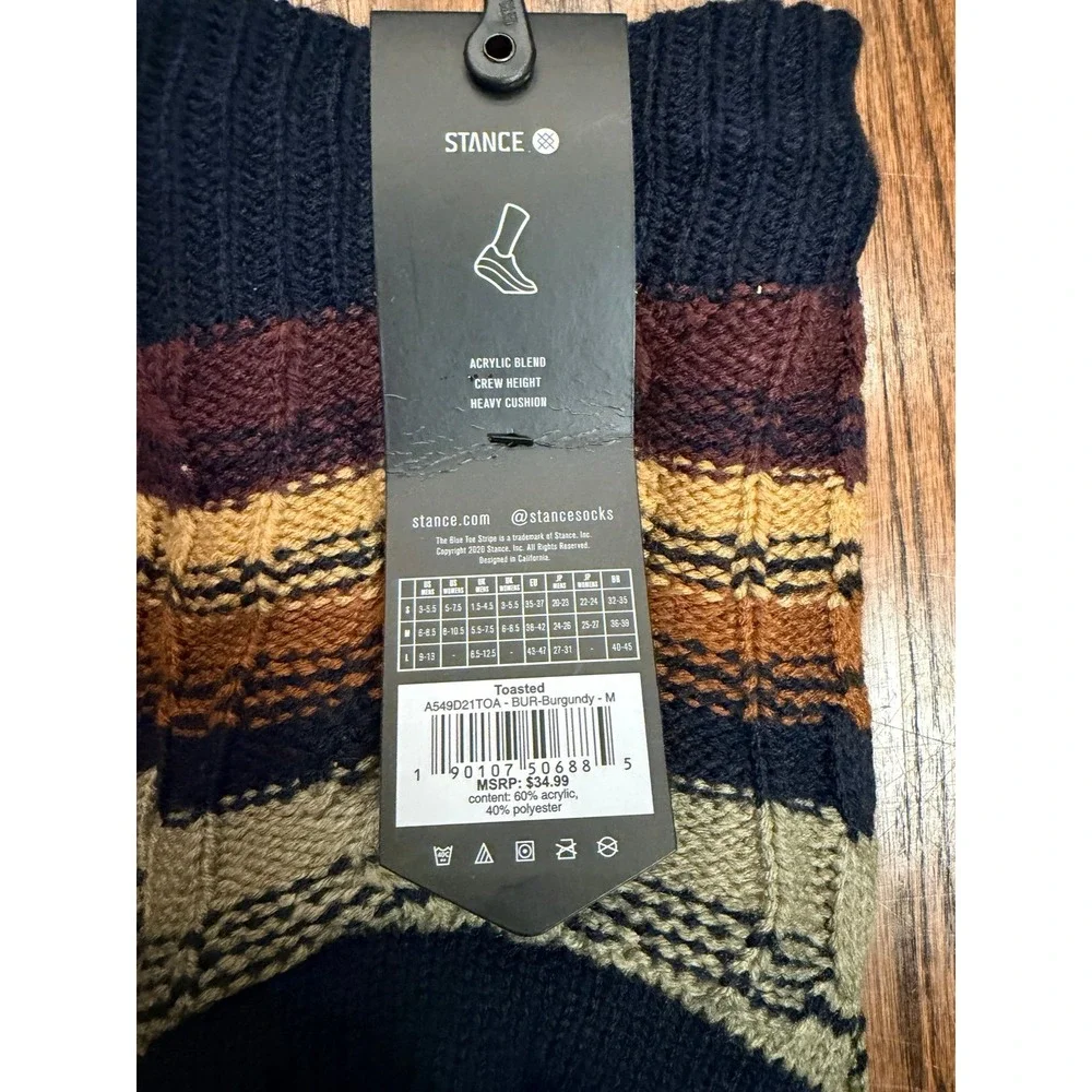 Stance‎ Toasted Slipper Socks Cable Knit Heavy Cushion Medium Burgundy Navy